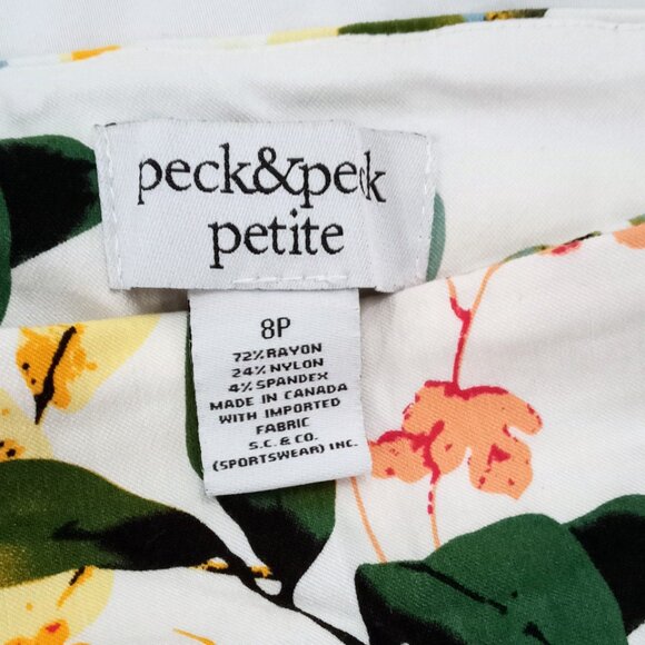 Peck & Peck Stein Mart Crop Ankle Pull On White Pants with Floral Bird Print 8P - Picture 5 of 8
